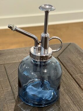 Mr Mister Plant Spray Bottle Mister Blue Glass Bottle with Silver Sprayer New